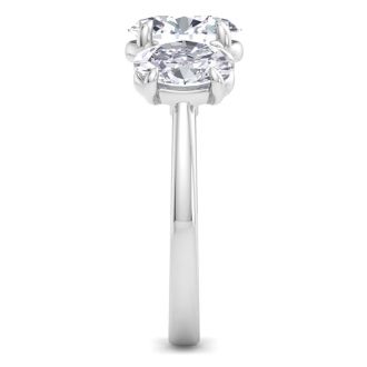 4 Carat Oval Shape Lab Grown Diamond Three Stone Engagement Ring In 14K White Gold