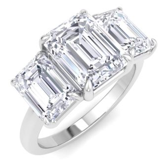 4 Carat Emerald Cut Lab Grown Diamond Three Stone Engagement Ring In 14K White Gold