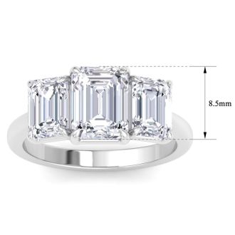 4 Carat Emerald Cut Lab Grown Diamond Three Stone Engagement Ring In 14K White Gold