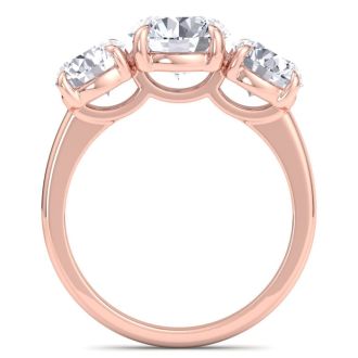 4 Carat Round Lab Grown Diamond Three Stone Engagement Ring In 14K Rose Gold