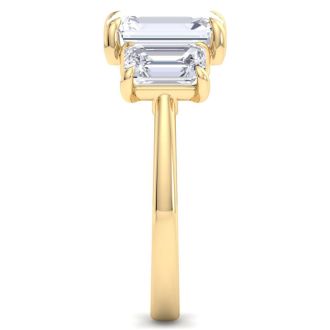5 Carat Emerald Cut Lab Grown Diamond Three Stone Engagement Ring In 14K Yellow Gold