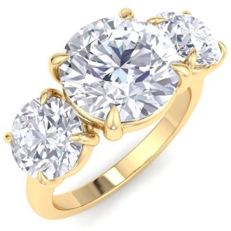 5 Carat Round Lab Grown Diamond Three Stone Engagement Ring In 14K Yellow Gold