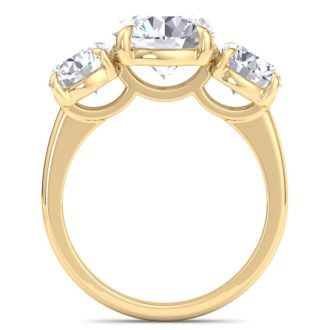 5 Carat Round Lab Grown Diamond Three Stone Engagement Ring In 14K Yellow Gold