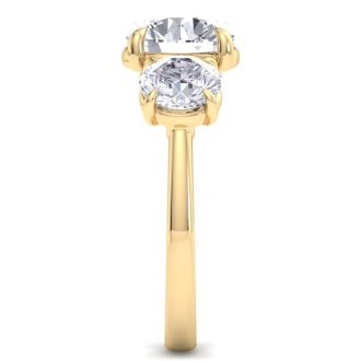 5 Carat Round Lab Grown Diamond Three Stone Engagement Ring In 14K Yellow Gold