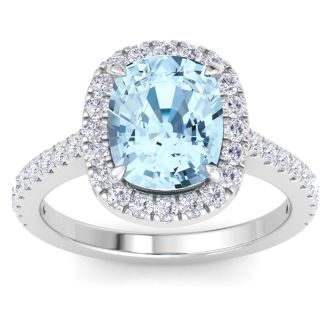 Aquamarine Rings: 2 3/4 Carat Aquamarine and Diamond Ring
