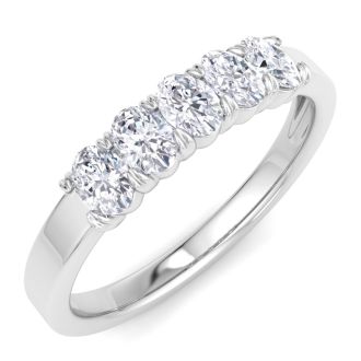 1/2 Carat Oval Shape Lab Grown Diamond Five Stone Engagement Ring In 14K White Gold