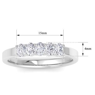 1/2 Carat Oval Shape Lab Grown Diamond Five Stone Engagement Ring In 14K White Gold