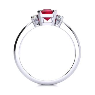 Ruby Ring: 2 1/2 Carat Octagon Shape Created Ruby and Diamond Ring In Sterling Silver