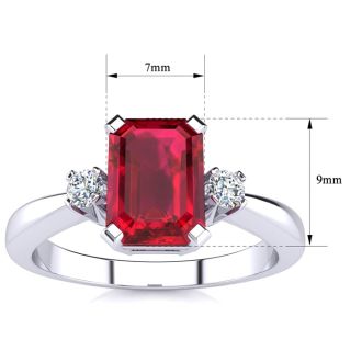 Ruby Ring: 2 1/2 Carat Octagon Shape Created Ruby and Diamond Ring In Sterling Silver