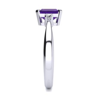 Amethyst Ring: 2 1/2 Carat Octagon Shape Amethyst and Diamond Ring In Sterling Silver