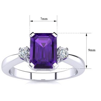 Amethyst Ring: 2 1/2 Carat Octagon Shape Amethyst and Diamond Ring In Sterling Silver