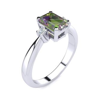 Mystic Topaz Ring: 2 1/2 Carat Octagon Shape Mystic Topaz and Diamond Ring In Sterling Silver