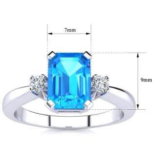 Blue Topaz Ring: 2 1/2 Carat Octagon Shape Blue Topaz and Diamond Ring In Sterling Silver