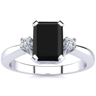 Black Onyx Ring: 2 1/2 Carat Octagon Shape Black Onyx and Diamond Ring In Sterling Silver