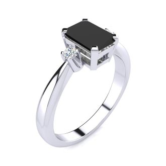 Black Onyx Ring: 2 1/2 Carat Octagon Shape Black Onyx and Diamond Ring In Sterling Silver