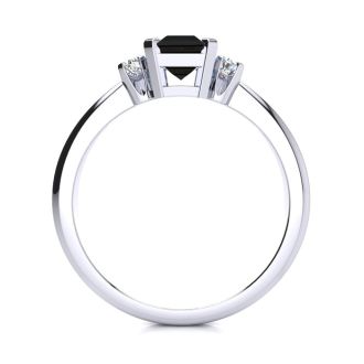 Black Onyx Ring: 2 1/2 Carat Octagon Shape Black Onyx and Diamond Ring In Sterling Silver
