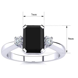 Black Onyx Ring: 2 1/2 Carat Octagon Shape Black Onyx and Diamond Ring In Sterling Silver