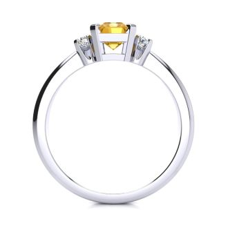 Citrine Ring: 2 1/2 Carat Octagon Shape Citrine and Diamond Ring In Sterling Silver