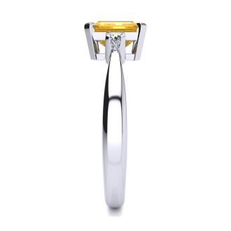 Citrine Ring: 2 1/2 Carat Octagon Shape Citrine and Diamond Ring In Sterling Silver