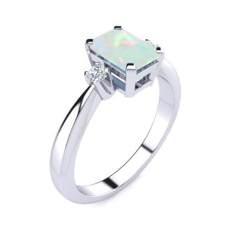 Opal Ring: 2 1/2 Carat Octagon Shape Created Opal and Diamond Ring In Sterling Silver