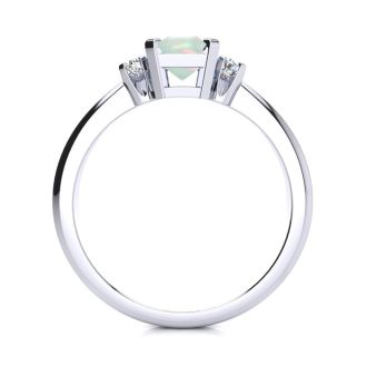 Opal Ring: 2 1/2 Carat Octagon Shape Created Opal and Diamond Ring In Sterling Silver
