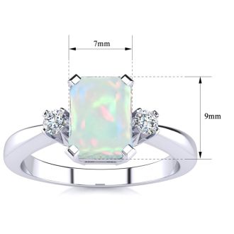 Opal Ring: 2 1/2 Carat Octagon Shape Created Opal and Diamond Ring In Sterling Silver
