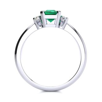 Emerald Ring: 2 1/2 Carat Octagon Shape Created Emerald and Diamond Ring In Sterling Silver