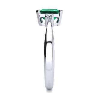 Emerald Ring: 2 1/2 Carat Octagon Shape Created Emerald and Diamond Ring In Sterling Silver