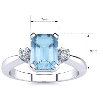 Aquamarine Ring: 2 1/2 Carat Octagon Shape Aquamarine and Diamond Ring In Sterling Silver