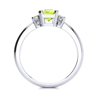 Peridot Ring: 2 1/2 Carat Octagon Shape Peridot and Diamond Ring In Sterling Silver