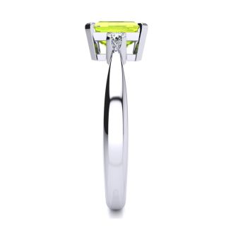 Peridot Ring: 2 1/2 Carat Octagon Shape Peridot and Diamond Ring In Sterling Silver