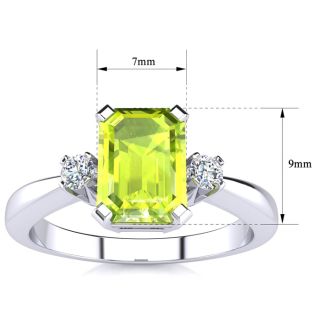 Peridot Ring: 2 1/2 Carat Octagon Shape Peridot and Diamond Ring In Sterling Silver