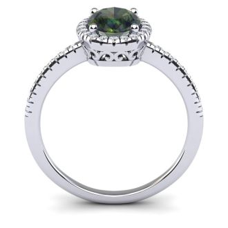 Mystic Topaz Ring: 1 1/2 Carat Oval Shape Mystic Topaz and Halo Diamond Ring In Sterling Silver