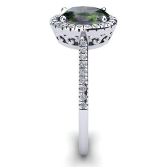 Mystic Topaz Ring: 1 1/2 Carat Oval Shape Mystic Topaz and Halo Diamond Ring In Sterling Silver