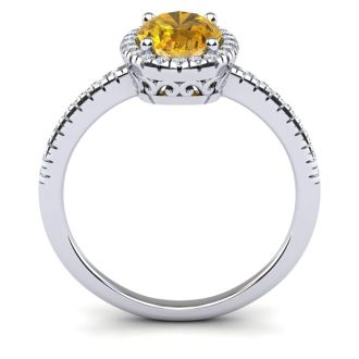 Citrine Ring: 1 1/2 Carat Oval Shape Citrine and Halo Diamond Ring In Sterling Silver