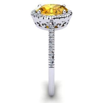 Citrine Ring: 1 1/2 Carat Oval Shape Citrine and Halo Diamond Ring In Sterling Silver