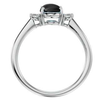 Black Onyx Ring: 1 1/3 Carat Oval Shape Black Onyx and Two Diamond Ring In Sterling Silver