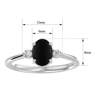 Black Onyx Ring: 1 1/3 Carat Oval Shape Black Onyx and Two Diamond Ring In Sterling Silver