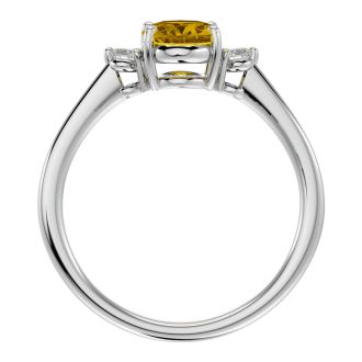 Citrine Ring: 1 1/3 Carat Oval Shape Citrine and Two Diamond Ring In Sterling Silver