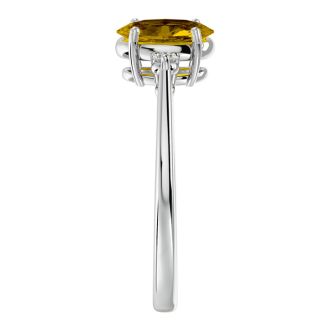 Citrine Ring: 1 1/3 Carat Oval Shape Citrine and Two Diamond Ring In Sterling Silver