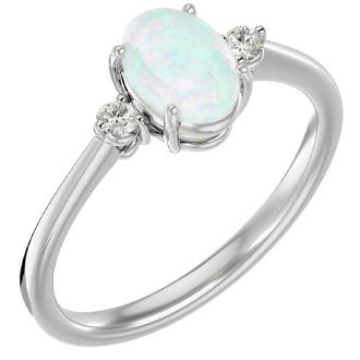 Opal Ring: 1 1/3 Carat Oval Shape Created Opal and Two Diamond Ring In Sterling Silver