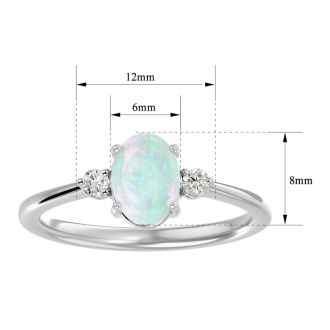 Opal Ring: 1 1/3 Carat Oval Shape Created Opal and Two Diamond Ring In Sterling Silver