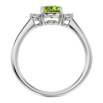 Peridot Ring: 1 1/3 Carat Oval Shape Peridot and Two Diamond Ring In Sterling Silver