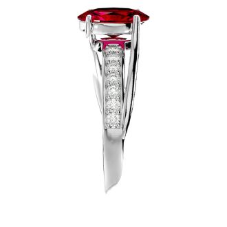 Ruby Ring: 1 1/2 Carat Oval Shape Created Ruby and Diamond Ring In Sterling Silver