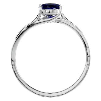Sapphire Ring: 1 1/2 Carat Oval Shape Created Sapphire and Diamond Ring In Sterling Silver