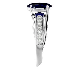 Sapphire Ring: 1 1/2 Carat Oval Shape Created Sapphire and Diamond Ring In Sterling Silver