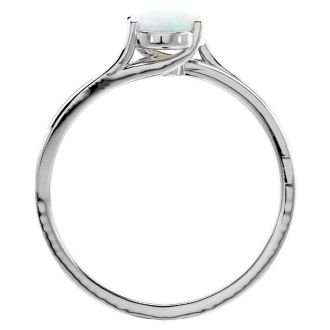 Opal Ring: 1 1/2 Carat Oval Shape Created Opal and Diamond Ring In Sterling Silver