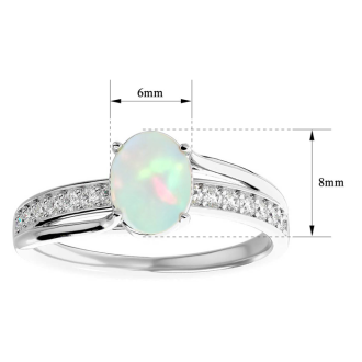 Opal Ring: 1 1/2 Carat Oval Shape Created Opal and Diamond Ring In Sterling Silver
