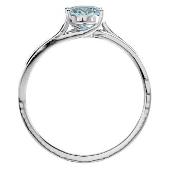 Aquamarine Ring: 1 1/2 Carat Oval Shape Aquamarine and Diamond Ring In Sterling Silver