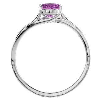 Pink Sapphire Ring: 1 1/2 Carat Oval Shape Created Pink Sapphire and Diamond Ring In Sterling Silver
